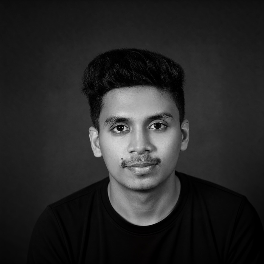 Black-and-white portrait of Saheel P S
